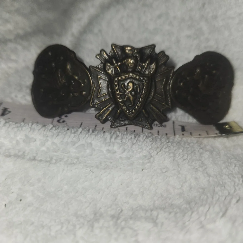 Vintage Bronze Heraldic‎ Crest Hair Barrette Medieval Lion Shield Knight Gothic
